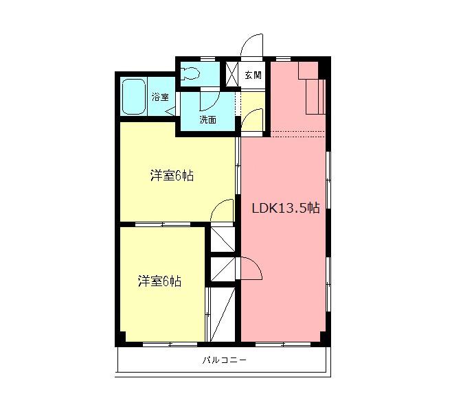ハイツ城山(2LDK/3階)の間取り写真