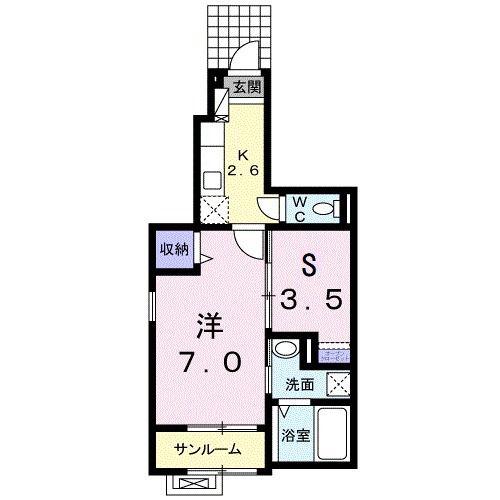 セブンヒルズサンライズB(1SK/1階)の間取り写真