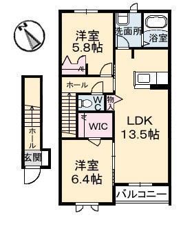 パッサーレ壱番館(2LDK/2階)の間取り写真