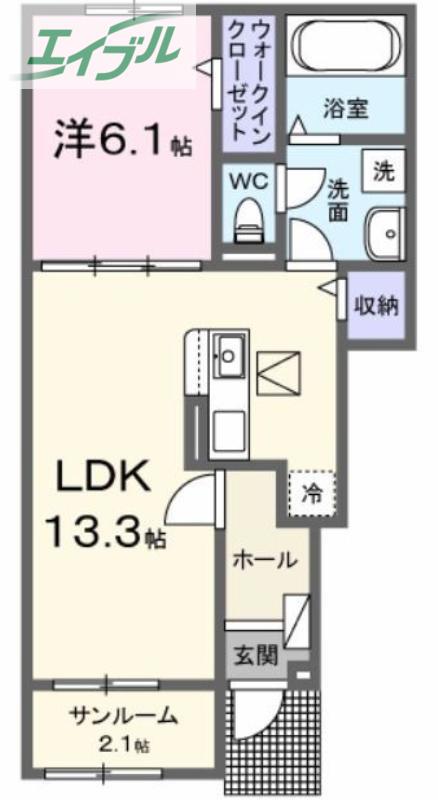 プティボヌールB(1LDK/1階)の間取り写真