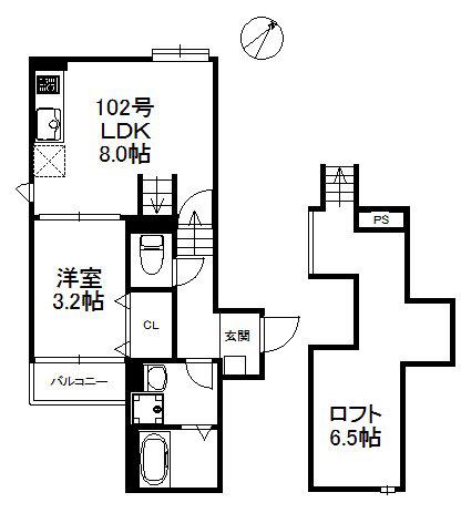 クレア多の津(1LDK/1階)の間取り写真