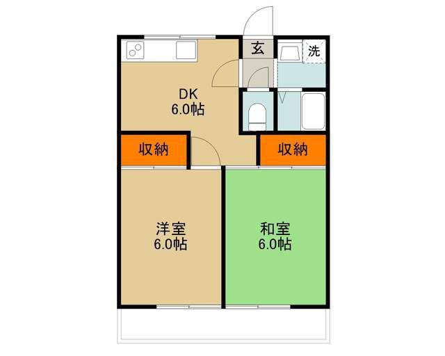 ロイヤルガーデン戸頭(2DK/3階)の間取り写真