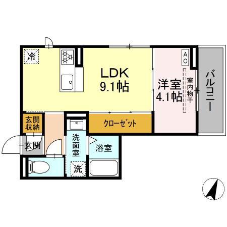 D-ROOM D-CREST駅前3丁目(1LDK/3階)の間取り写真
