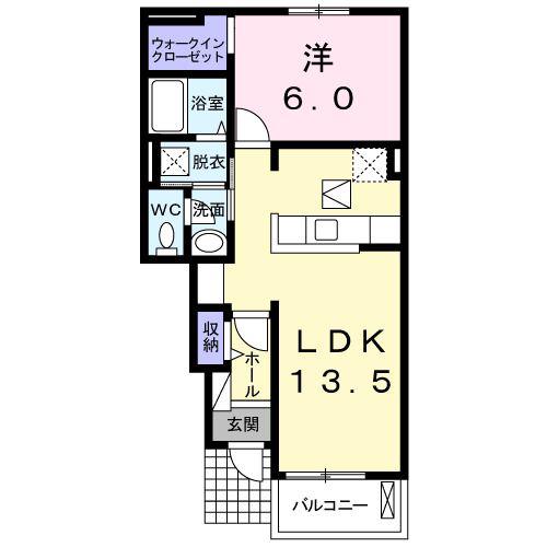 プロムナードD(1LDK/1階)の間取り写真