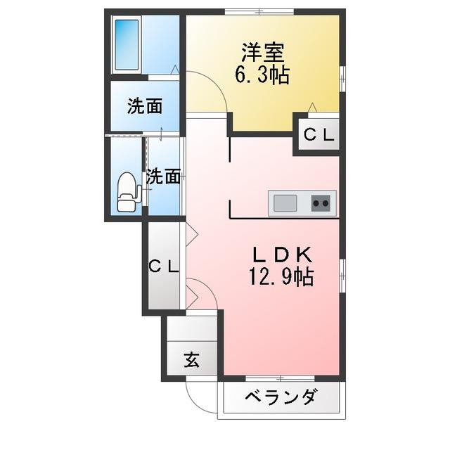 ゴールデンステージ三郷I B(1LDK/1階)の間取り写真