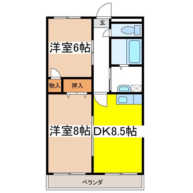 マンションぶなの樹(2DK/2階)の間取り写真