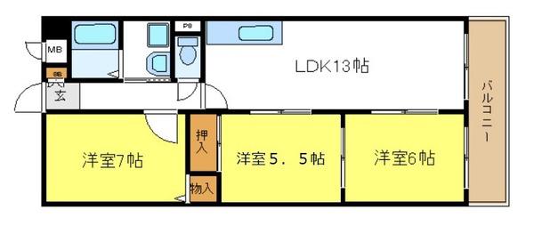 ヴィラスリースター住之江(3LDK/4階)の間取り写真