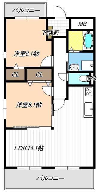 ディアコート(2LDK/3階)の間取り写真