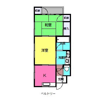 ベルトリー(2DK/2階)の間取り写真