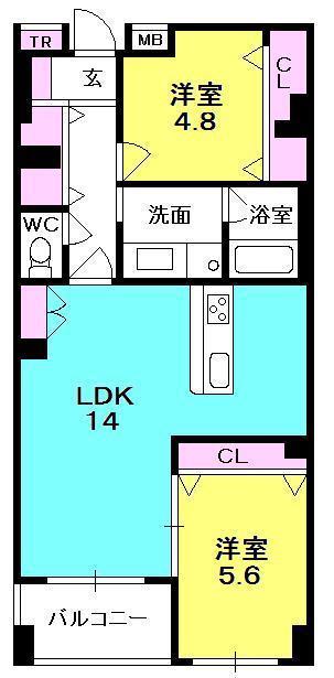 LUXE夙川(2LDK/2階)の間取り写真