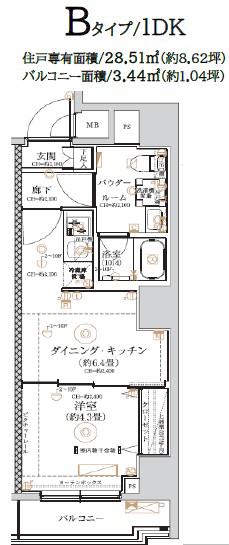 ガリシア森下VI(1DK/3階)の間取り写真