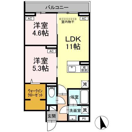 セレスティア羽沢B棟(2LDK/2階)の間取り写真