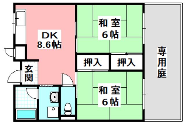 レジデンス吉川4号館(2DK/1階)の間取り写真