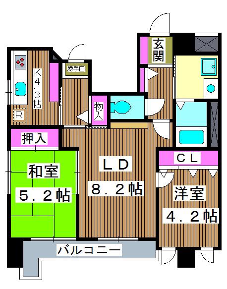 グリーンコート(2LDK/5階)の間取り写真