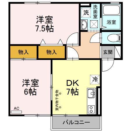セジュール大住I(2DK/2階)の間取り写真