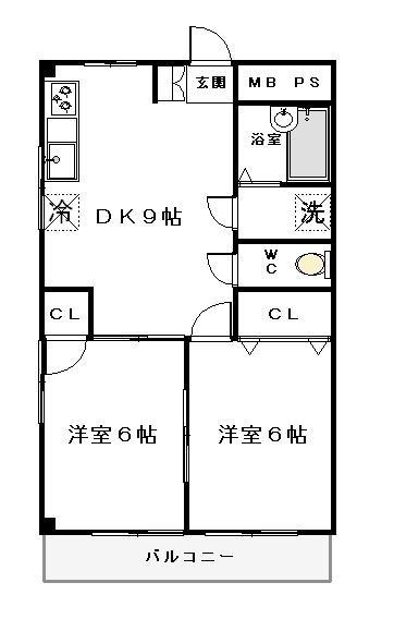 エフレム溝の口(2DK/3階)の間取り写真