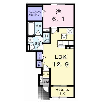 ローズヴィラ(1LDK/1階)の間取り写真