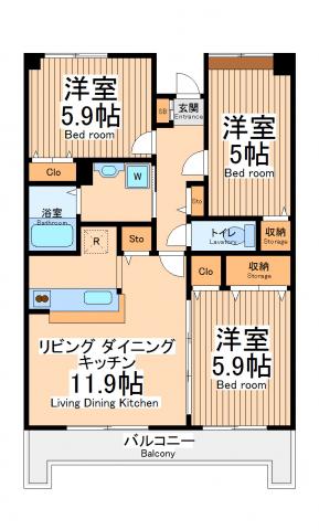 ヴィーエクレール2(3LDK/6階)の間取り写真