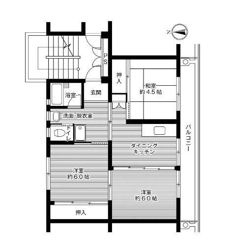 ビレッジハウス中川原2号棟(3DK/3階)の間取り写真