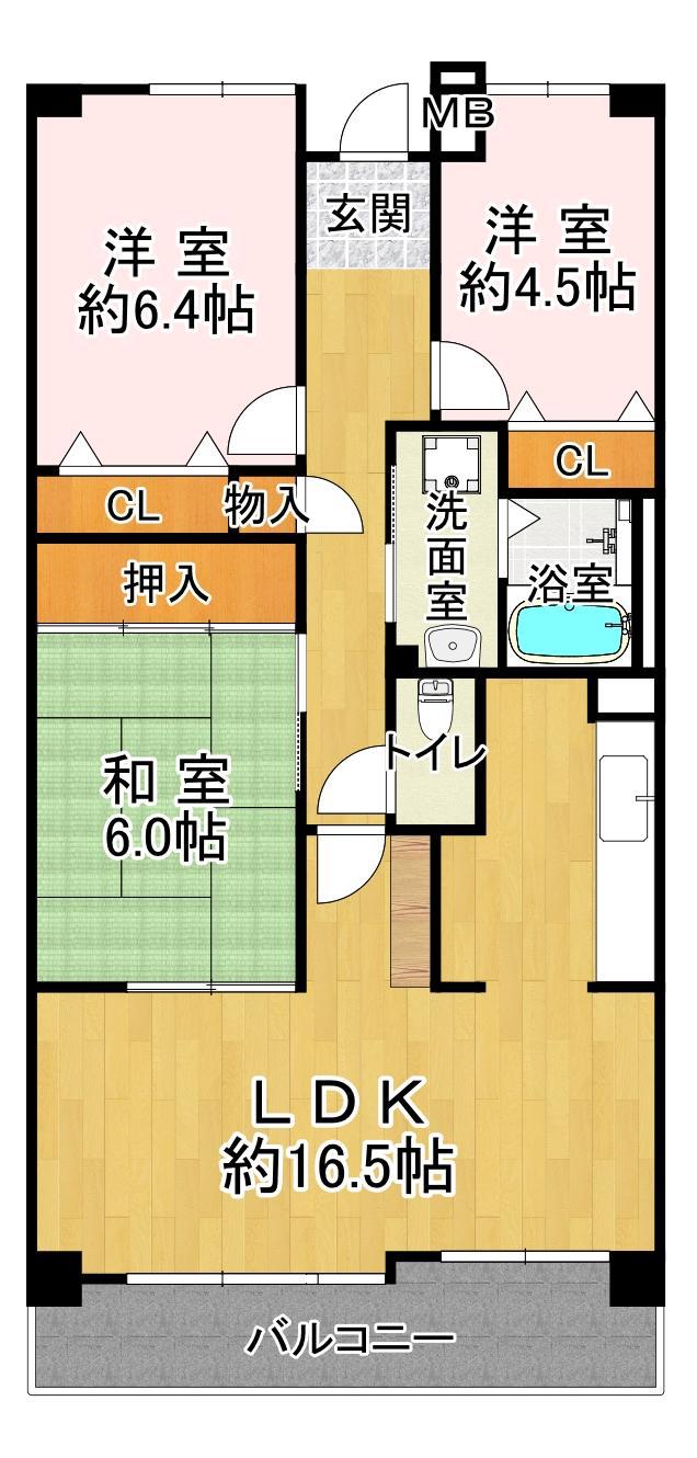 井吹西シティコート(3LDK/11階)の間取り写真
