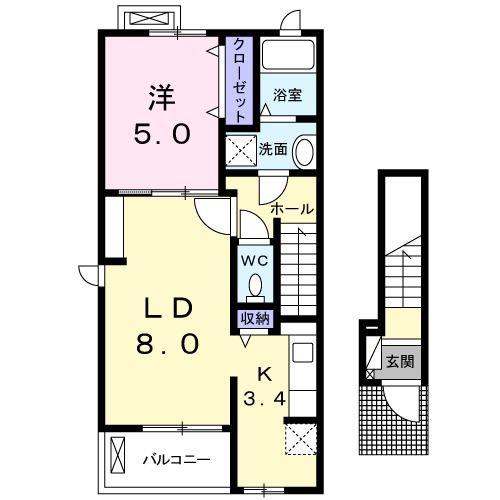 スパシーバ(1LDK/2階)の間取り写真