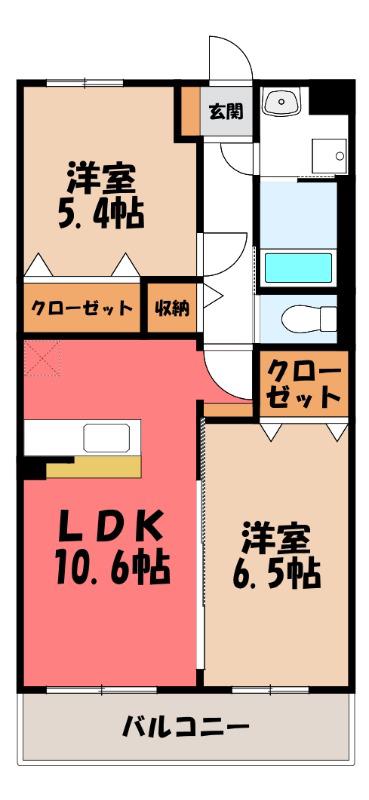 セントラル(2LDK/4階)の間取り写真