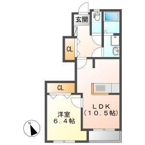 アメジストM&S(1LDK/1階)の間取り写真