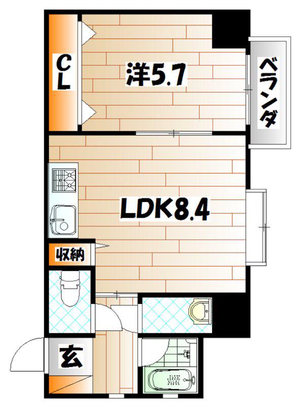 ウィングス砂津(1LDK/5階)の間取り写真
