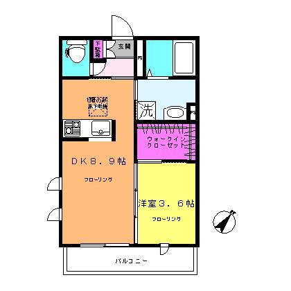 リラフォート(1DK/2階)の間取り写真
