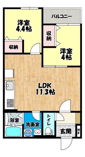 富田林市本町AP(2LDK/2階)の間取り写真