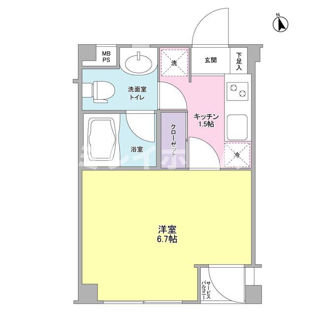 カルディア荏原中延(1K/2階)の間取り写真