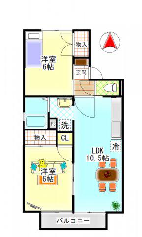 フォンティーヌA(2LDK/2階)の間取り写真