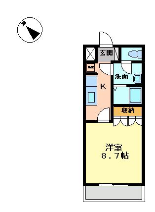 ジャルディニエールD(1K/1階)の間取り写真