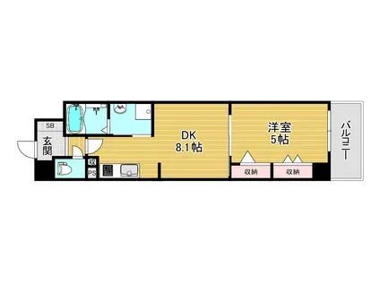 三条本町咲かす(1DK/6階)の間取り写真