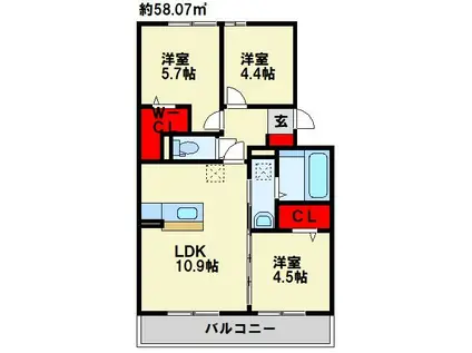 リアンドファミーユB(3LDK/1階)の間取り写真