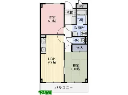 ヴァンベール(2LDK/2階)の間取り写真