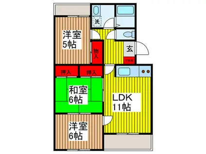 ロイヤルヒルズA棟(3LDK/1階)の間取り写真