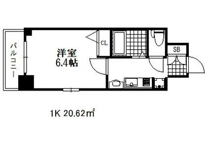 エステムプラザ神戸水木通グランクロス(1K/6階)の間取り写真