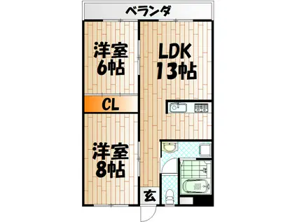 門司別院ホワイトハイツ(2LDK/1階)の間取り写真