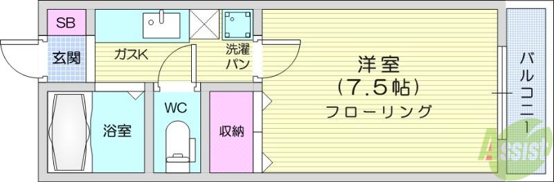 ルミナス青葉ビル(1K/3階)の間取り写真