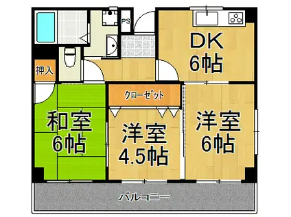 ノ・レーヴ宝塚(3DK/5階)の間取り写真