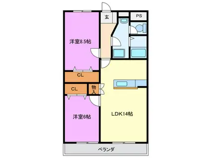 レジデンス大野(2LDK/3階)の間取り写真