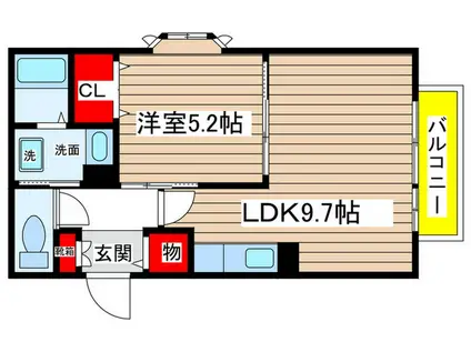 ラ・ボ-テI(1LDK/2階)の間取り写真