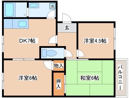 ドミール北舞子(3DK/2階)の間取り写真