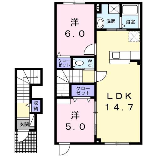 ARIES(2LDK/2階)の間取り写真
