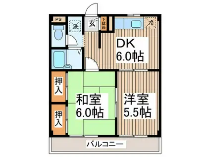 エステートつきみ野(2DK/2階)の間取り写真