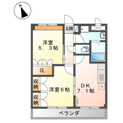 グリーンヒルズ曙(2DK/4階)の間取り写真