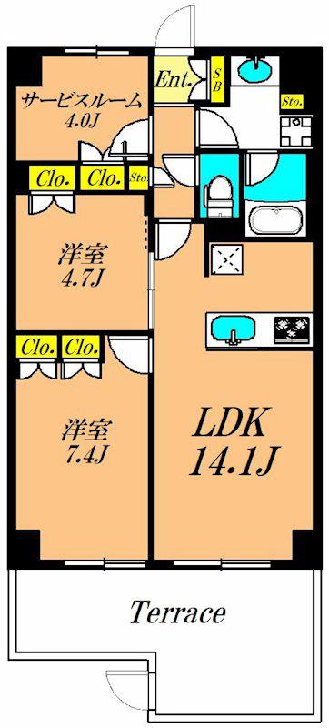フレンシア洗足池(2SLDK/B1階)の間取り写真