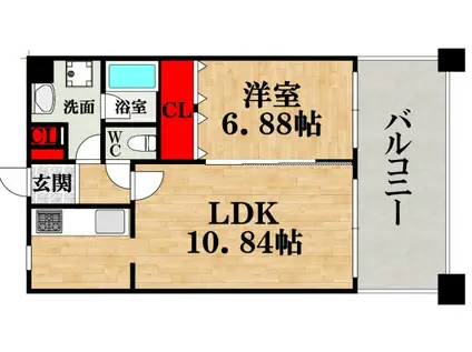 ゼフェロス南堀江(1LDK/11階)の間取り写真