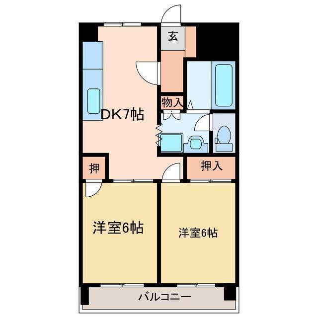 アーバンコート泉宮(2DK/1階)の間取り写真